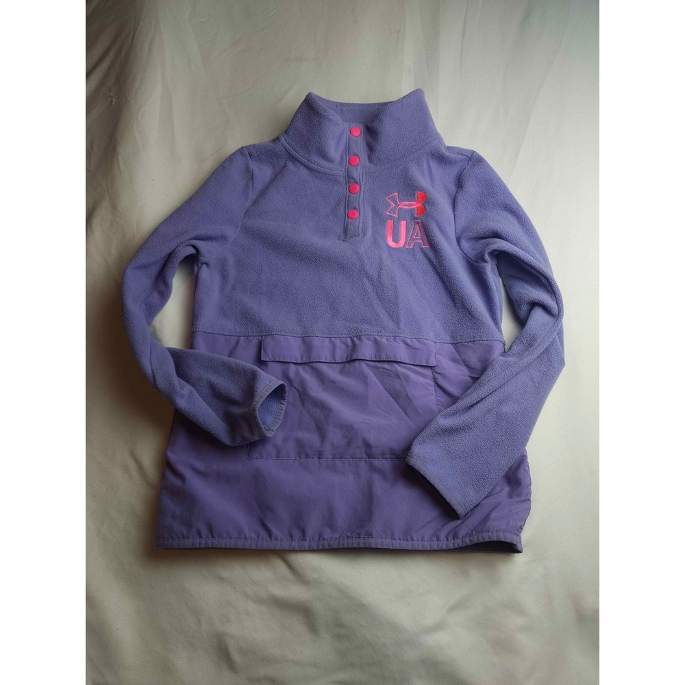 Under Armour Girls Purple ColdGear Fleece Snap Mock Neck Pullover Youth XL